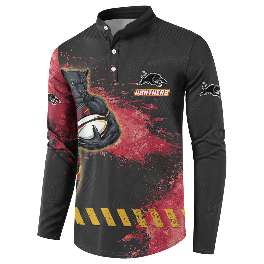 Personalised Penrith Panthers Rugby Button Sweatshirt Black Panther Mascot - Sporty Splash Art Style