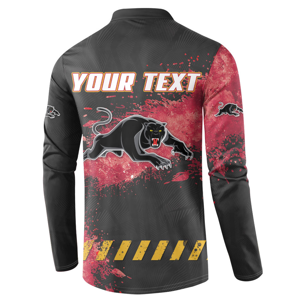 Personalised Penrith Panthers Rugby Button Sweatshirt Black Panther Mascot - Sporty Splash Art Style