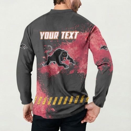 Personalised Penrith Panthers Rugby Button Sweatshirt Black Panther Mascot - Sporty Splash Art Style