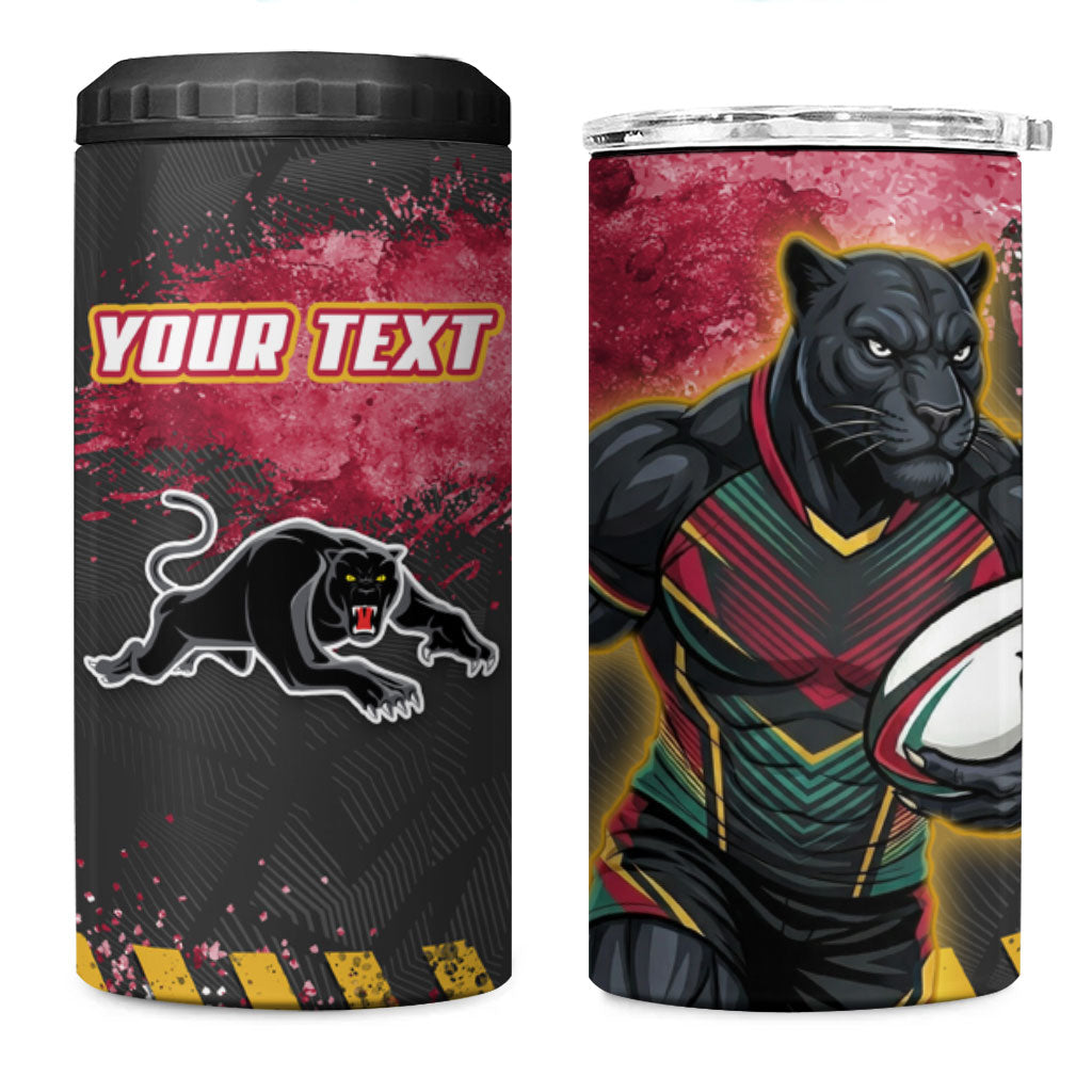 Personalised Penrith Panthers Rugby 4 in 1 Can Cooler Tumbler Black Panther Mascot - Sporty Splash Art Style
