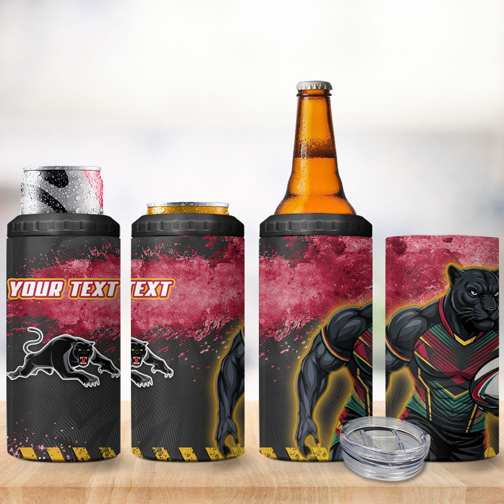 Personalised Penrith Panthers Rugby 4 in 1 Can Cooler Tumbler Black Panther Mascot - Sporty Splash Art Style