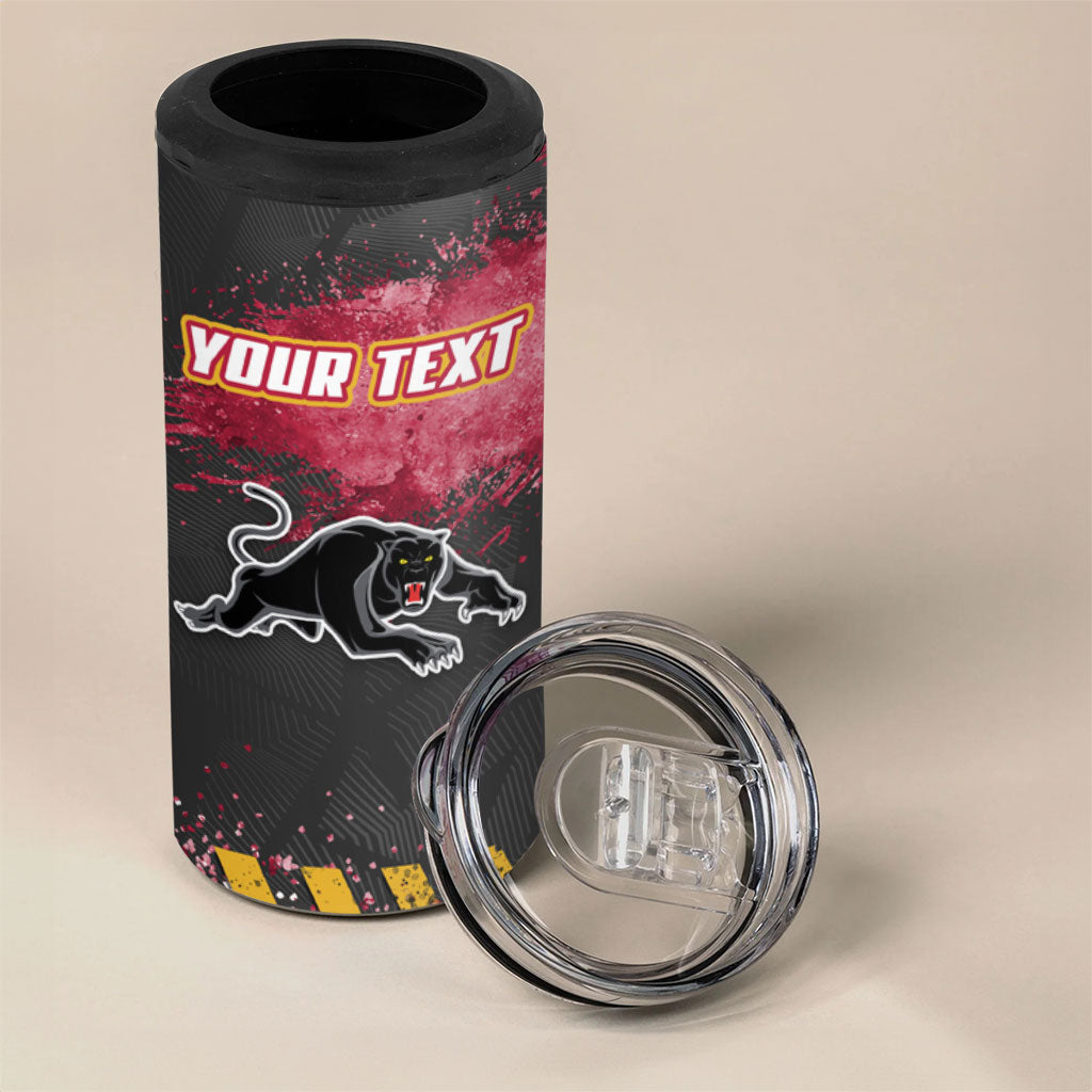 Personalised Penrith Panthers Rugby 4 in 1 Can Cooler Tumbler Black Panther Mascot - Sporty Splash Art Style
