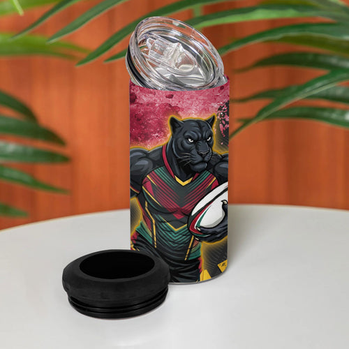 Personalised Penrith Panthers Rugby 4 in 1 Can Cooler Tumbler Black Panther Mascot - Sporty Splash Art Style