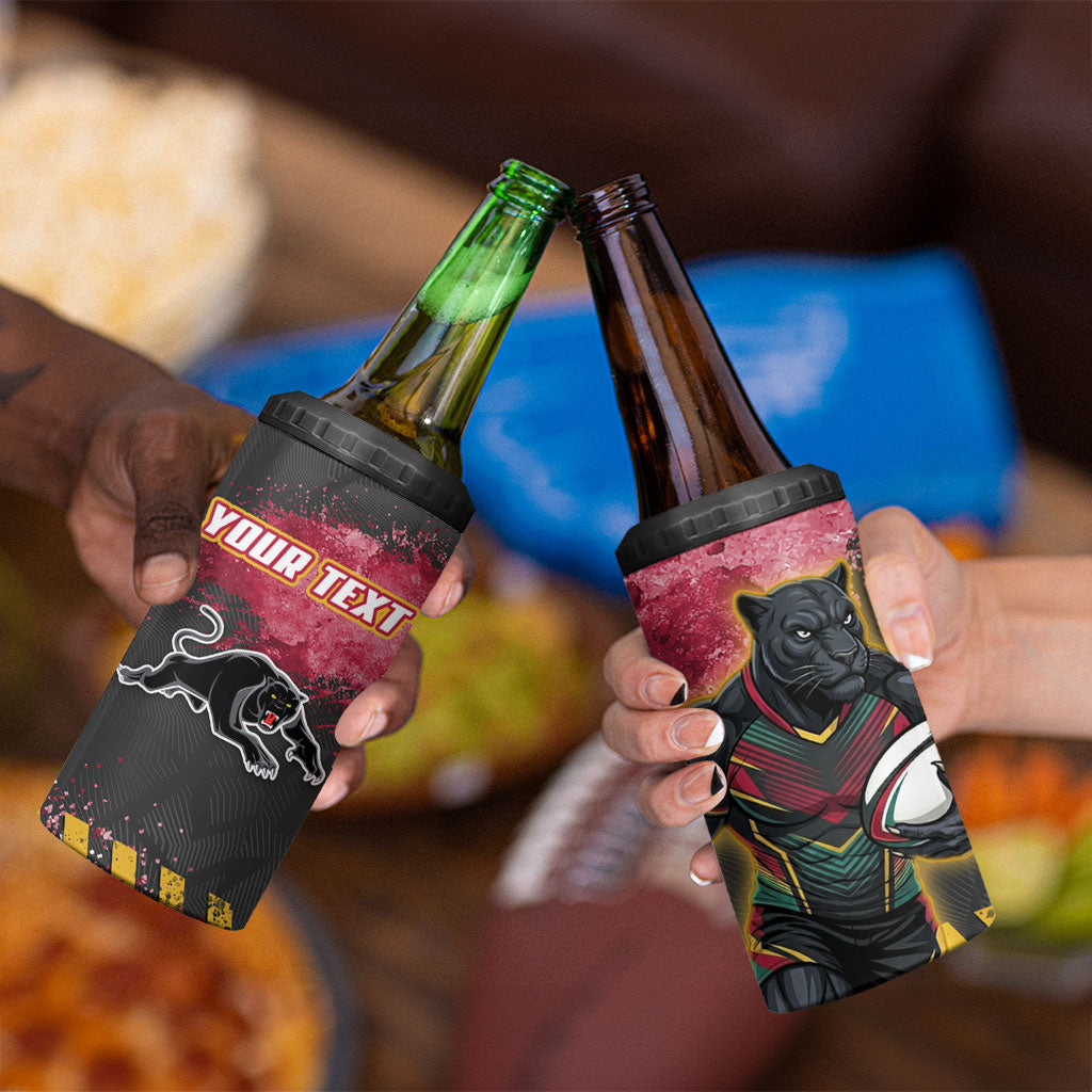 Personalised Penrith Panthers Rugby 4 in 1 Can Cooler Tumbler Black Panther Mascot - Sporty Splash Art Style