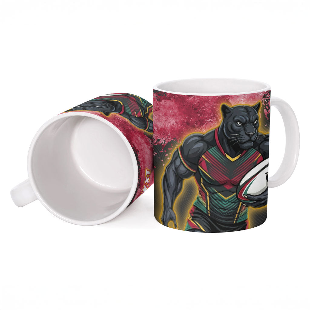 Personalised Penrith Panthers Rugby Ceramic Mug Black Panther Mascot - Sporty Splash Art Style