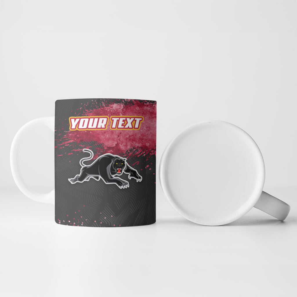 Personalised Penrith Panthers Rugby Ceramic Mug Black Panther Mascot - Sporty Splash Art Style