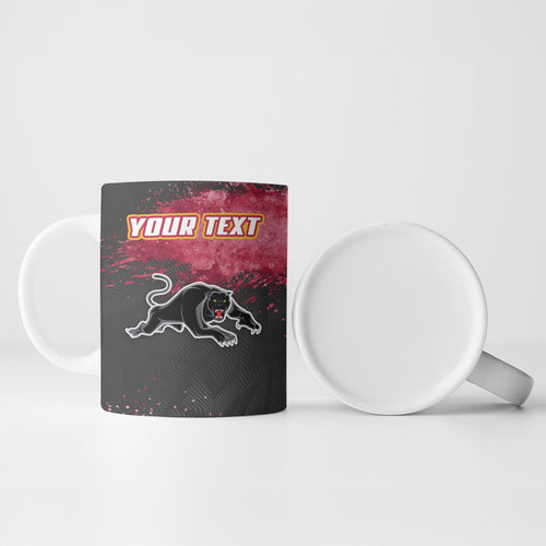 Personalised Penrith Panthers Rugby Ceramic Mug Black Panther Mascot - Sporty Splash Art Style