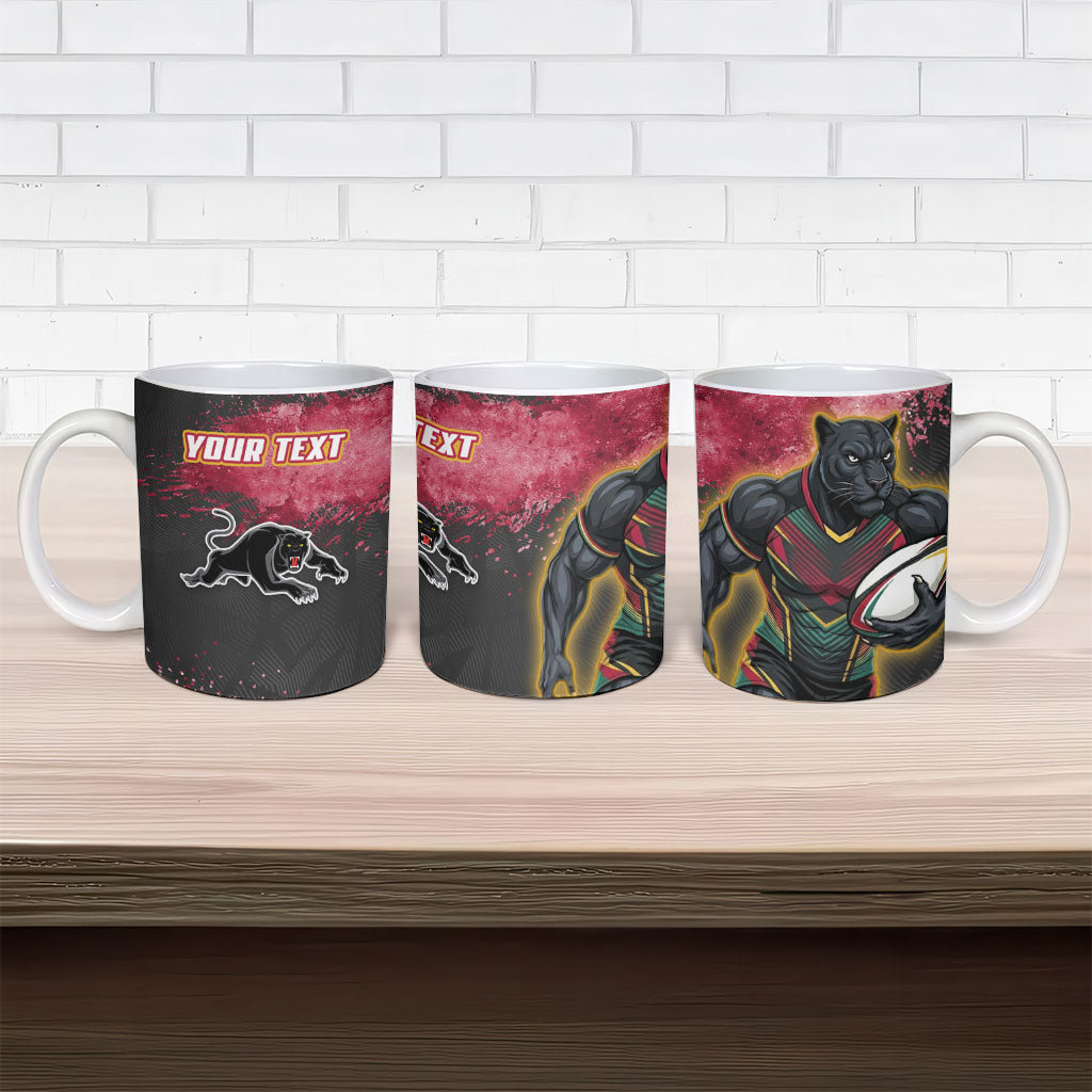 Personalised Penrith Panthers Rugby Ceramic Mug Black Panther Mascot - Sporty Splash Art Style