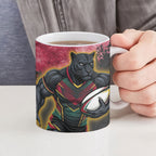 Personalised Penrith Panthers Rugby Ceramic Mug Black Panther Mascot - Sporty Splash Art Style