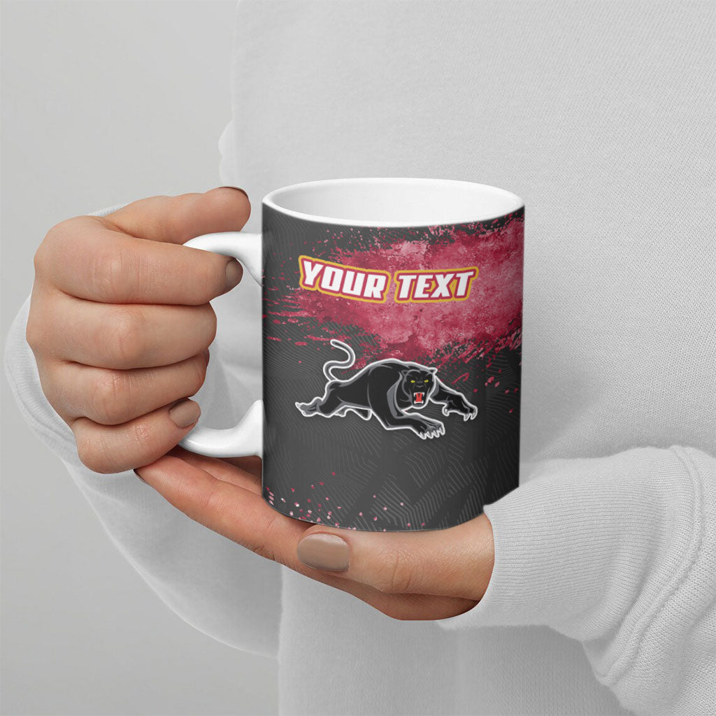 Personalised Penrith Panthers Rugby Ceramic Mug Black Panther Mascot - Sporty Splash Art Style