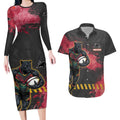 Personalised Penrith Panthers Rugby Couples Matching Long Sleeve Bodycon Dress and Hawaiian Shirt Black Panther Mascot - Sporty Splash Art Style