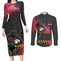 Personalised Penrith Panthers Rugby Couples Matching Long Sleeve Bodycon Dress and Long Sleeve Button Shirt Black Panther Mascot - Sporty Splash Art Style