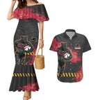 Personalised Penrith Panthers Rugby Couples Matching Mermaid Dress and Hawaiian Shirt Black Panther Mascot - Sporty Splash Art Style