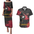 Personalised Penrith Panthers Rugby Couples Matching Puletasi and Hawaiian Shirt Black Panther Mascot - Sporty Splash Art Style