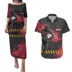 Personalised Penrith Panthers Rugby Couples Matching Puletasi and Hawaiian Shirt Black Panther Mascot - Sporty Splash Art Style