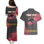 Personalised Penrith Panthers Rugby Couples Matching Puletasi and Hawaiian Shirt Black Panther Mascot - Sporty Splash Art Style