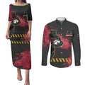 Personalised Penrith Panthers Rugby Couples Matching Puletasi and Long Sleeve Button Shirt Black Panther Mascot - Sporty Splash Art Style