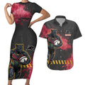 Personalised Penrith Panthers Rugby Couples Matching Short Sleeve Bodycon Dress and Hawaiian Shirt Black Panther Mascot - Sporty Splash Art Style