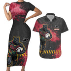 Personalised Penrith Panthers Rugby Couples Matching Short Sleeve Bodycon Dress and Hawaiian Shirt Black Panther Mascot - Sporty Splash Art Style