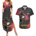 Personalised Penrith Panthers Rugby Couples Matching Summer Maxi Dress and Hawaiian Shirt Black Panther Mascot - Sporty Splash Art Style