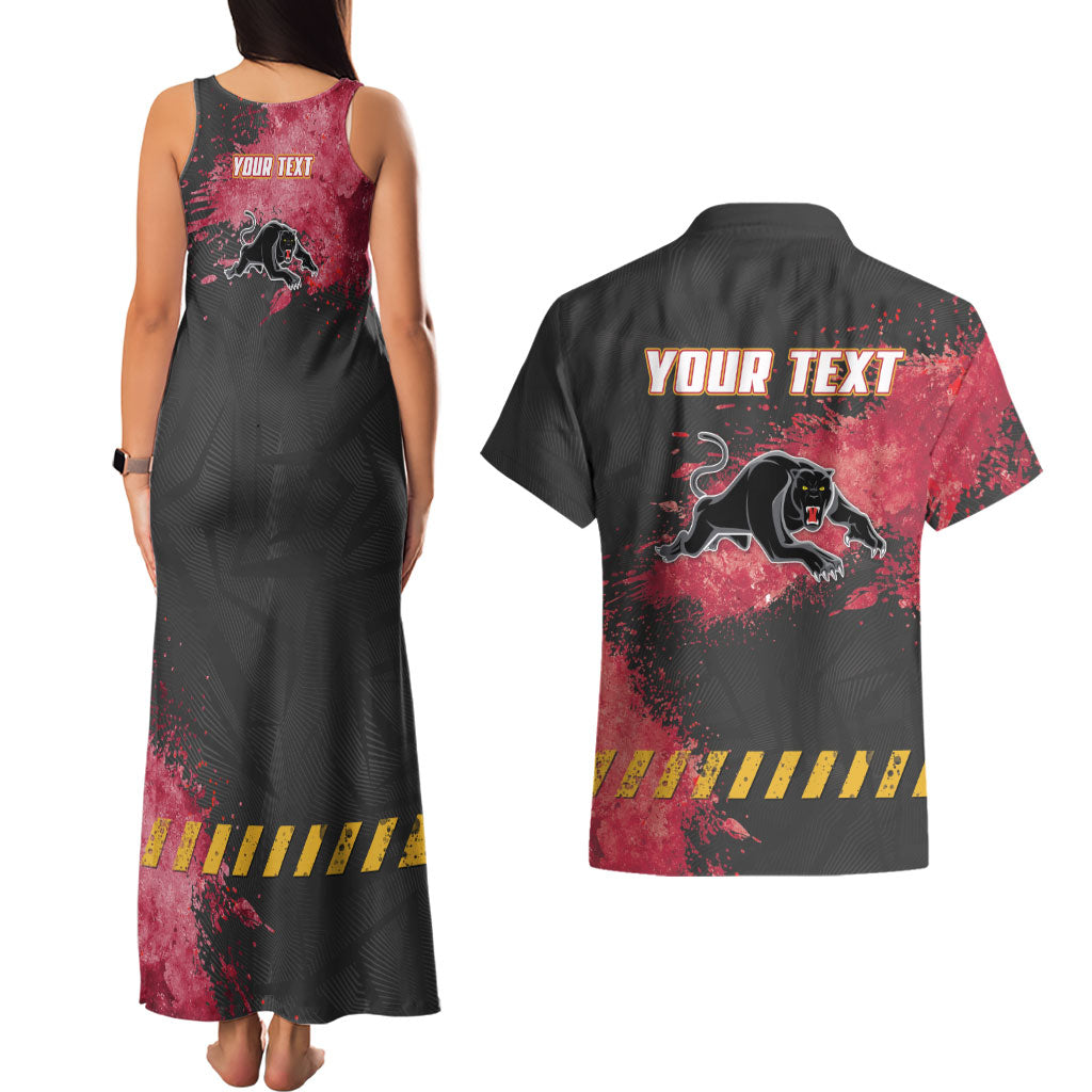 Personalised Penrith Panthers Rugby Couples Matching Tank Maxi Dress and Hawaiian Shirt Black Panther Mascot - Sporty Splash Art Style