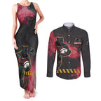 Personalised Penrith Panthers Rugby Couples Matching Tank Maxi Dress and Long Sleeve Button Shirt Black Panther Mascot - Sporty Splash Art Style