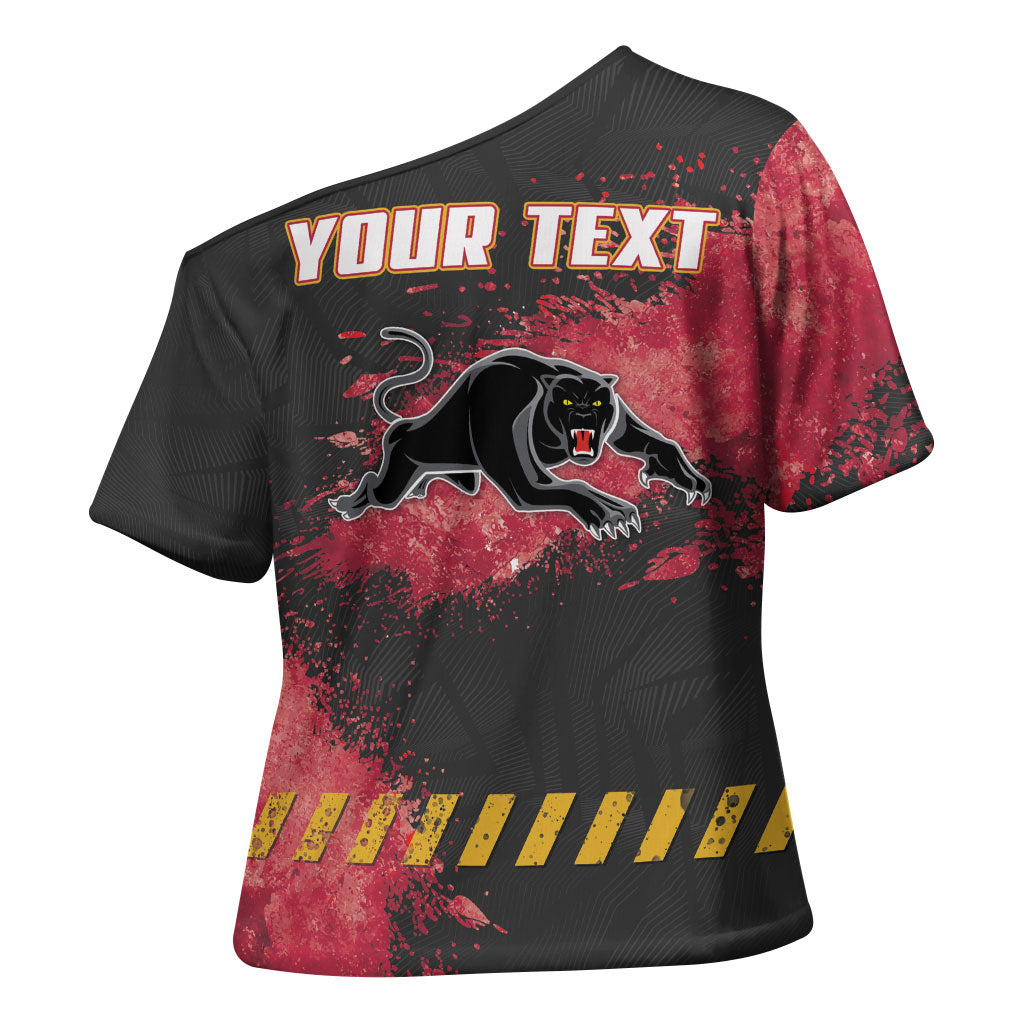 Personalised Penrith Panthers Rugby Cross Shoulder Shirt Black Panther Mascot - Sporty Splash Art Style
