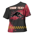 Personalised Penrith Panthers Rugby Cross Shoulder Shirt Black Panther Mascot - Sporty Splash Art Style