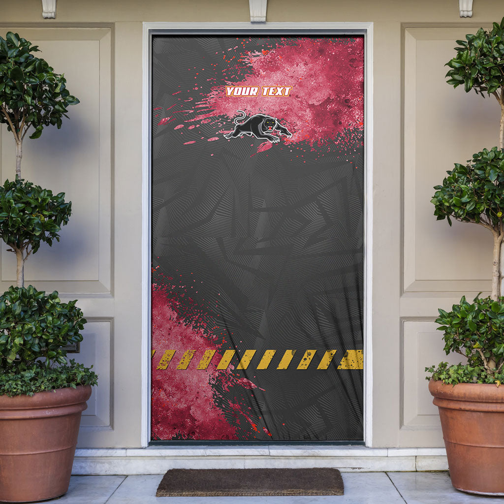 Personalised Penrith Panthers Rugby Door Cover Black Panther Mascot - Sporty Splash Art Style