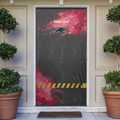 Personalised Penrith Panthers Rugby Door Cover Black Panther Mascot - Sporty Splash Art Style