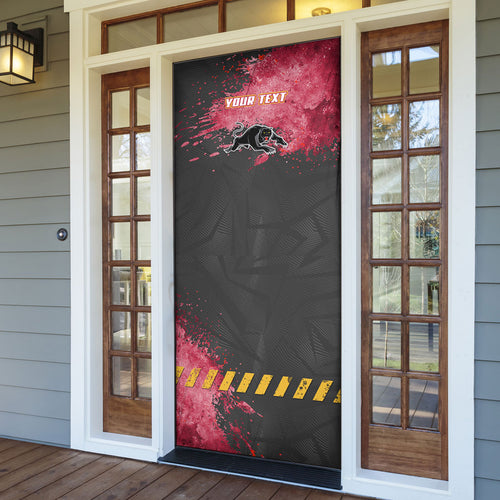 Personalised Penrith Panthers Rugby Door Cover Black Panther Mascot - Sporty Splash Art Style