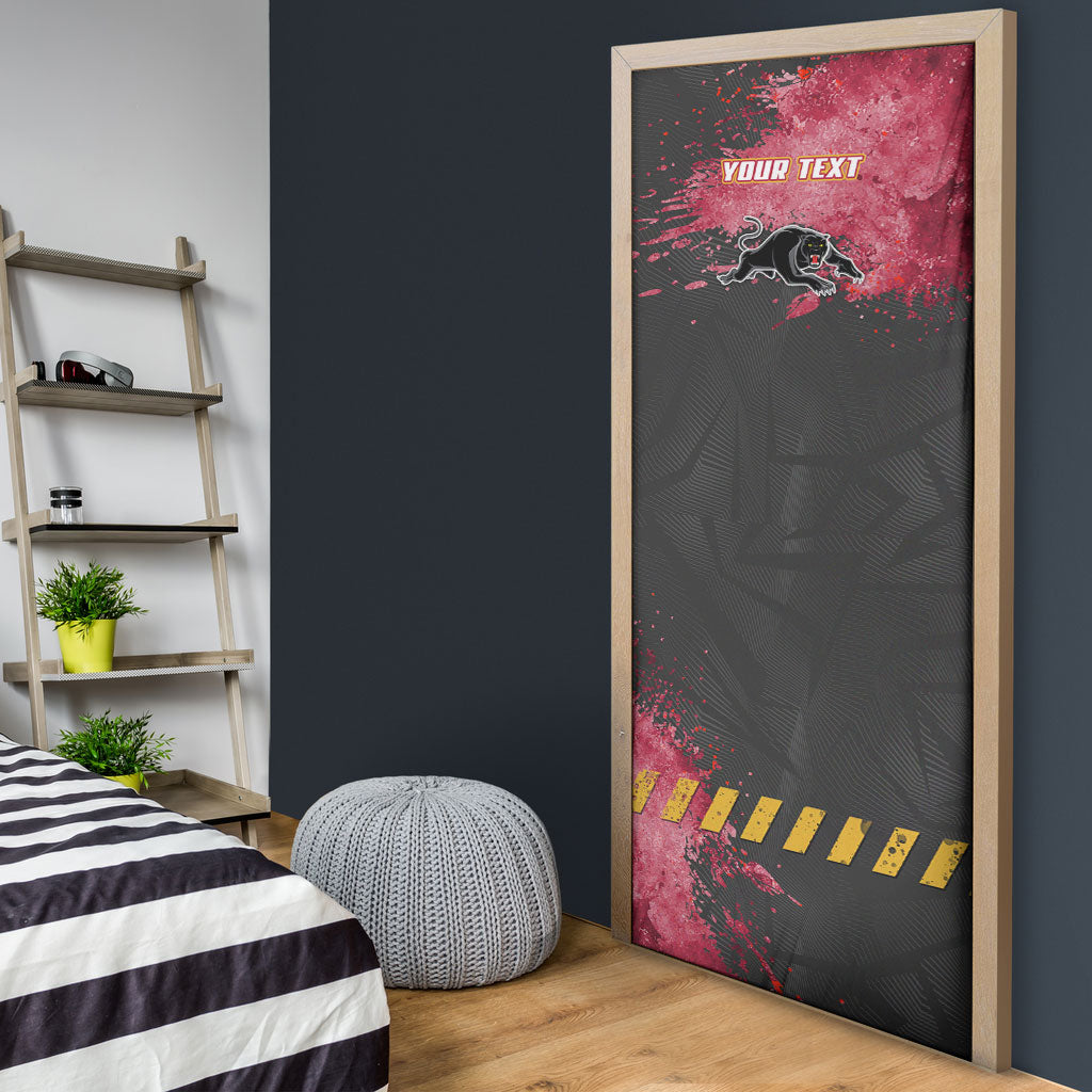 Personalised Penrith Panthers Rugby Door Cover Black Panther Mascot - Sporty Splash Art Style