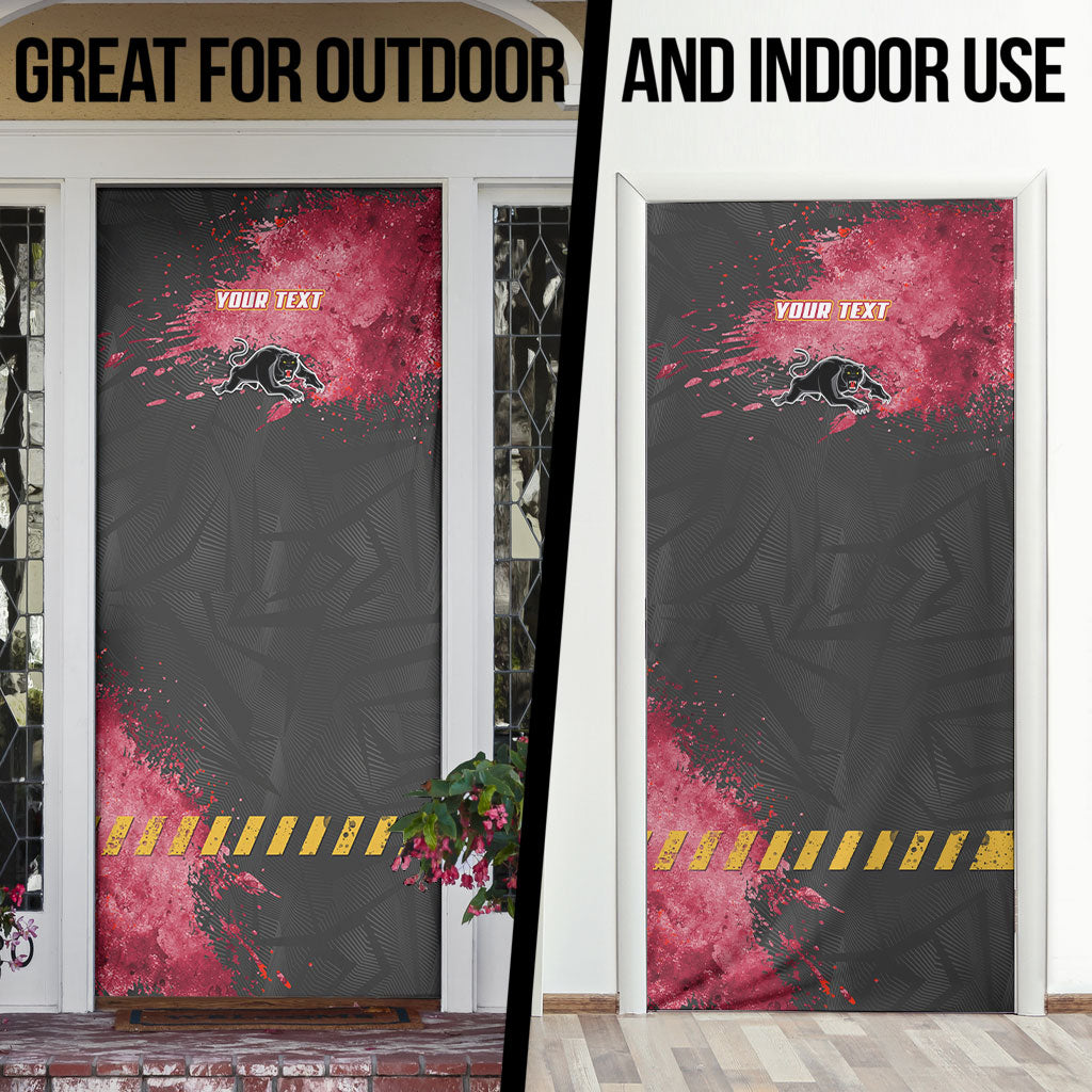 Personalised Penrith Panthers Rugby Door Cover Black Panther Mascot - Sporty Splash Art Style
