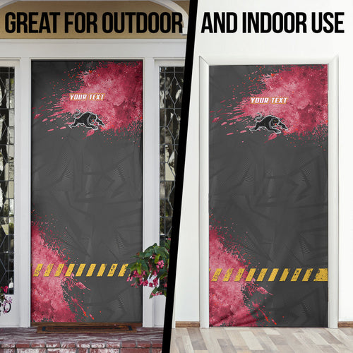 Personalised Penrith Panthers Rugby Door Cover Black Panther Mascot - Sporty Splash Art Style