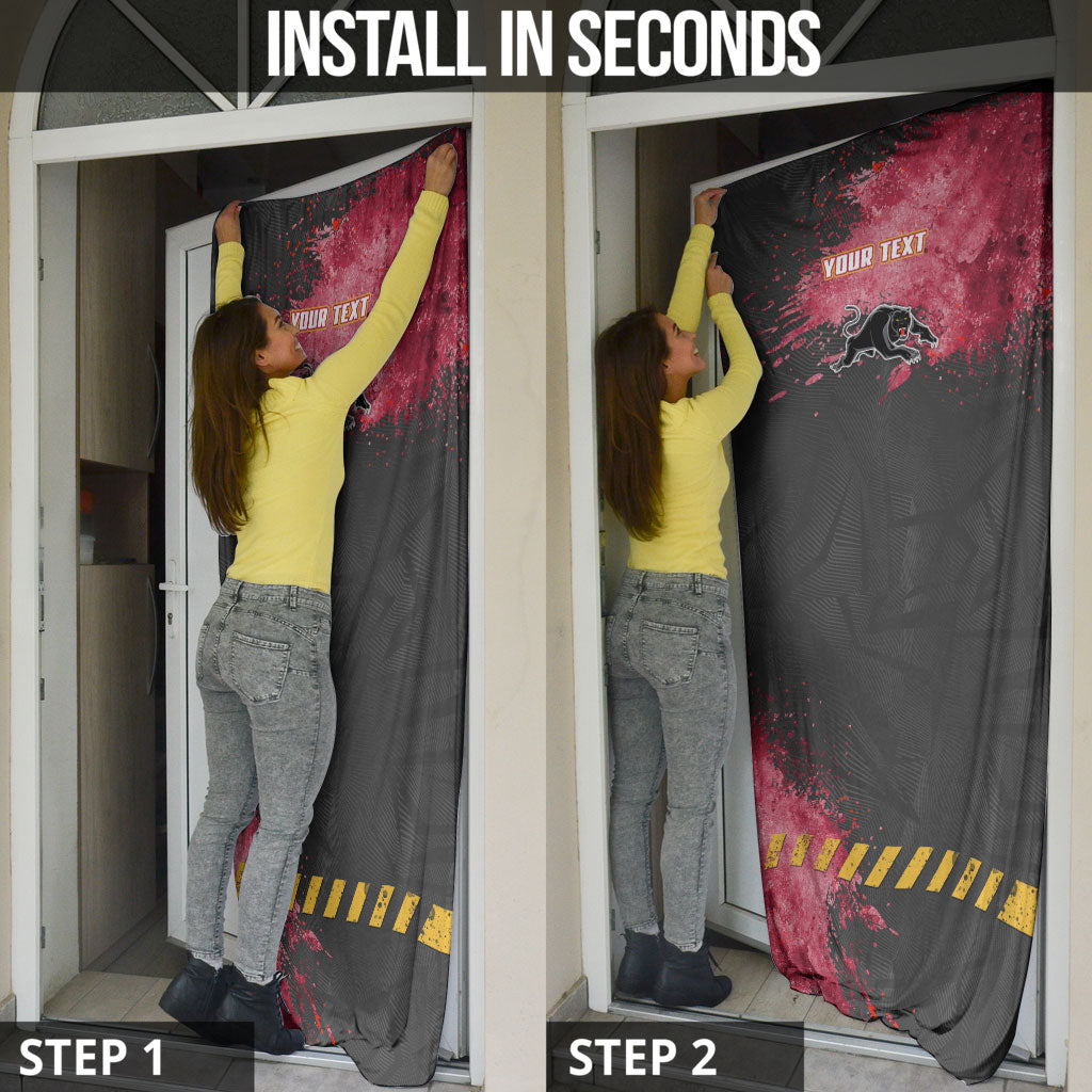 Personalised Penrith Panthers Rugby Door Cover Black Panther Mascot - Sporty Splash Art Style