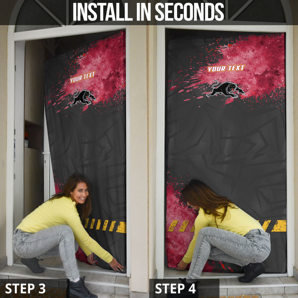 Personalised Penrith Panthers Rugby Door Cover Black Panther Mascot - Sporty Splash Art Style