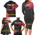 Personalised Penrith Panthers Rugby Family Matching Long Sleeve Bodycon Dress and Hawaiian Shirt Black Panther Mascot - Sporty Splash Art Style