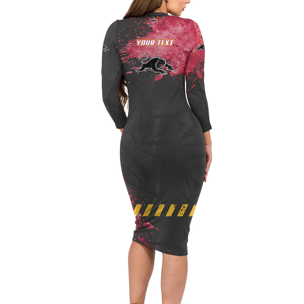 Personalised Penrith Panthers Rugby Family Matching Long Sleeve Bodycon Dress and Hawaiian Shirt Black Panther Mascot - Sporty Splash Art Style