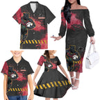 Personalised Penrith Panthers Rugby Family Matching Off The Shoulder Long Sleeve Dress and Hawaiian Shirt Black Panther Mascot - Sporty Splash Art Style