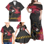 Personalised Penrith Panthers Rugby Family Matching Off Shoulder Maxi Dress and Hawaiian Shirt Black Panther Mascot - Sporty Splash Art Style