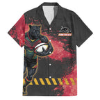 Personalised Penrith Panthers Rugby Family Matching Off Shoulder Maxi Dress and Hawaiian Shirt Black Panther Mascot - Sporty Splash Art Style