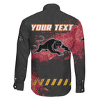 Personalised Penrith Panthers Rugby Family Matching Off Shoulder Maxi Dress and Hawaiian Shirt Black Panther Mascot - Sporty Splash Art Style