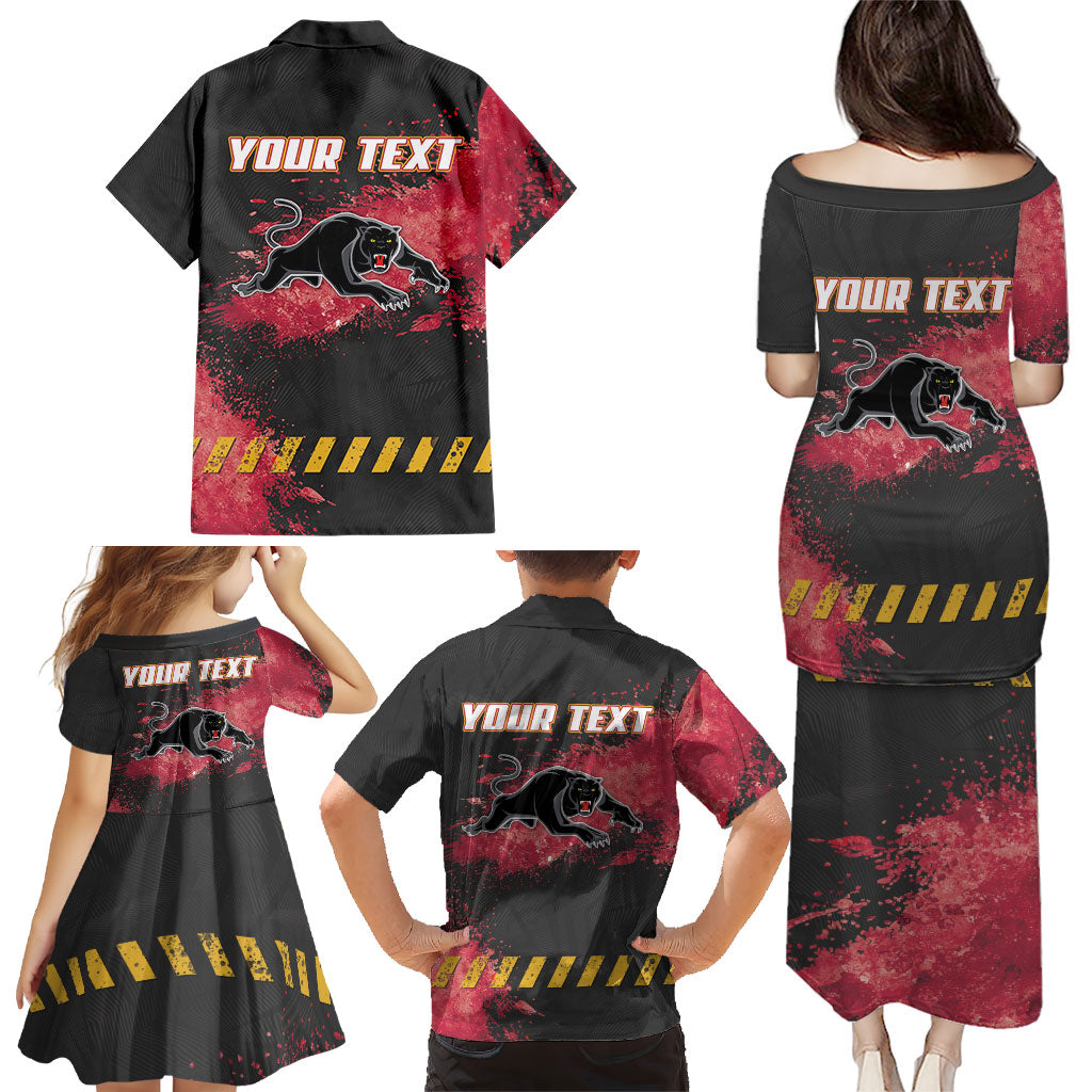 Personalised Penrith Panthers Rugby Family Matching Puletasi and Hawaiian Shirt Black Panther Mascot - Sporty Splash Art Style