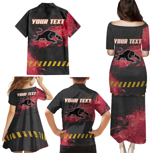 Personalised Penrith Panthers Rugby Family Matching Puletasi and Hawaiian Shirt Black Panther Mascot - Sporty Splash Art Style