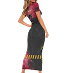 Personalised Penrith Panthers Rugby Family Matching Short Sleeve Bodycon Dress and Hawaiian Shirt Black Panther Mascot - Sporty Splash Art Style