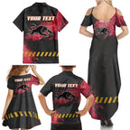 Personalised Penrith Panthers Rugby Family Matching Summer Maxi Dress and Hawaiian Shirt Black Panther Mascot - Sporty Splash Art Style
