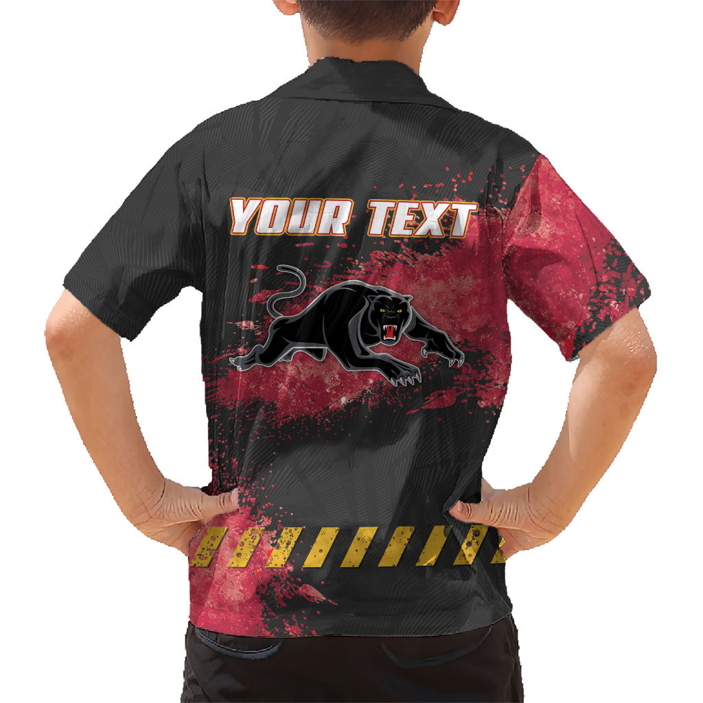 Personalised Penrith Panthers Rugby Family Matching Tank Maxi Dress and Hawaiian Shirt Black Panther Mascot - Sporty Splash Art Style