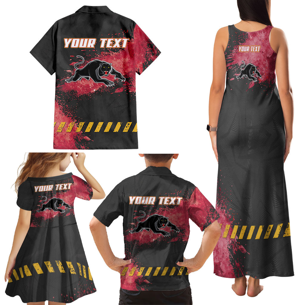 Personalised Penrith Panthers Rugby Family Matching Tank Maxi Dress and Hawaiian Shirt Black Panther Mascot - Sporty Splash Art Style