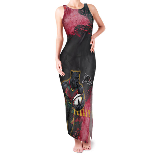 Personalised Penrith Panthers Rugby Family Matching Tank Maxi Dress and Hawaiian Shirt Black Panther Mascot - Sporty Splash Art Style