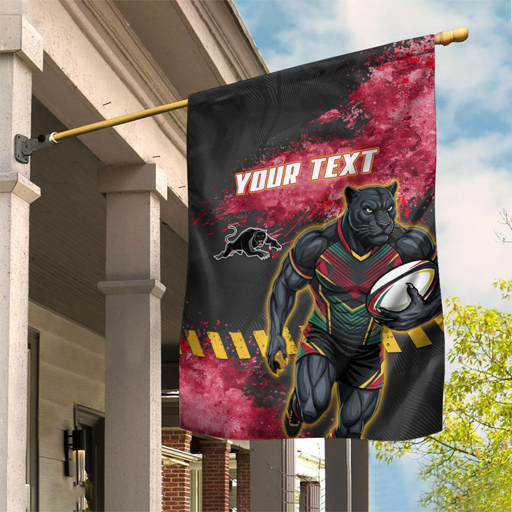 Personalised Penrith Panthers Rugby Garden Flag Black Panther Mascot - Sporty Splash Art Style
